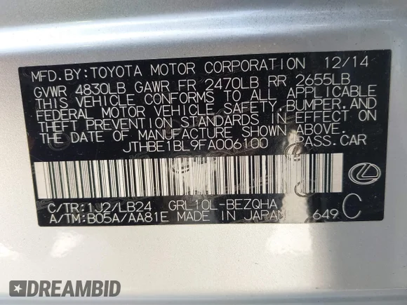 ✅ 2015 Lexus GS 350 • VIN: JTHBE1BL9FA006100 • Лот: 43277868. Опубліковано раніше на IAAI з пробігом 126 731 миль. Безкоштовний доступ до архіву аукціонних продажів зі США та докладний звіт про історію автомобіля на DreamBid. Зображення 9.