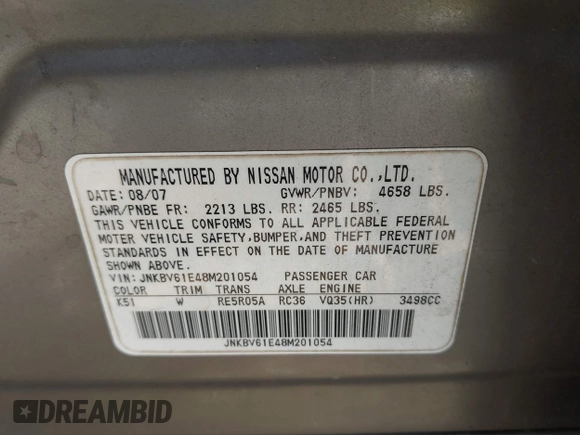 ✅ 2008 Infiniti G35 Journey • VIN: JNKBV61E48M201054 • Lot: 44998740. Listed on IAAI with 270,441 mi. Free auction sales archive from the USA and detailed vehicle history report at DreamBid. Image 9.