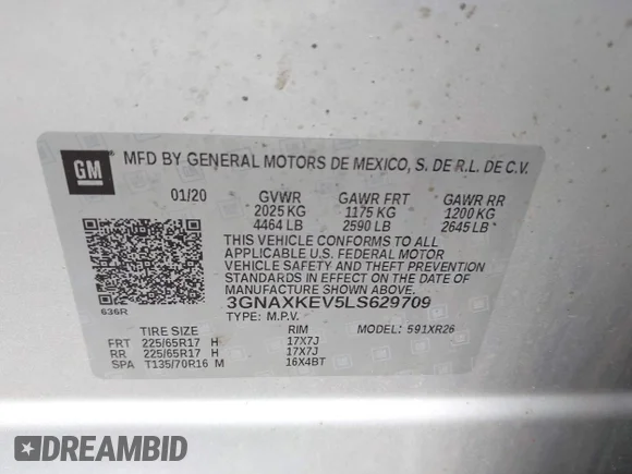 ✅ 2020 Chevrolet Equinox LT • VIN: 3GNAXKEV5LS629709 • Lot: 45085369. Wystawiony na IAAI z przebiegiem 78 975 mil. Bezpłatny archiwum sprzedaży aukcyjnych z USA i szczegółowy raport historii pojazdu na DreamBid. Zdjęcie 9.