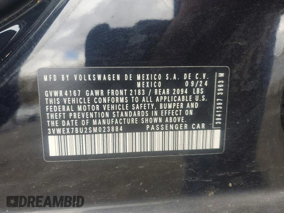 ✅ 2025 Volkswagen Jetta SE • VIN: 3VWEX7BU2SM023884 • Lot: 49494806. Wystawiony na Copart z przebiegiem 31 914 mil. Bezpłatny archiwum sprzedaży aukcyjnych z USA i szczegółowy raport historii pojazdu na DreamBid. Zdjęcie 12.