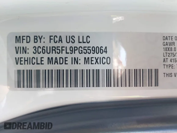 ✅ 2023 Ram 2500 Laramie • VIN: 3C6UR5FL9PG559064 • Лот: 45126431. Опубліковано раніше на IAAI з пробігом 22 241 миль. Безкоштовний доступ до архіву аукціонних продажів зі США та докладний звіт про історію автомобіля на DreamBid. Зображення 9.