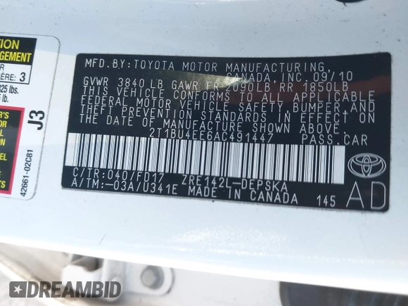 ✅ 2010 Toyota Corolla S • VIN: 2T1BU4EE6AC491447 • Lot: 44371610. Wystawiony na IAAI z przebiegiem 172 940 mil. Bezpłatny archiwum sprzedaży aukcyjnych z USA i szczegółowy raport historii pojazdu na DreamBid. Zdjęcie 9.