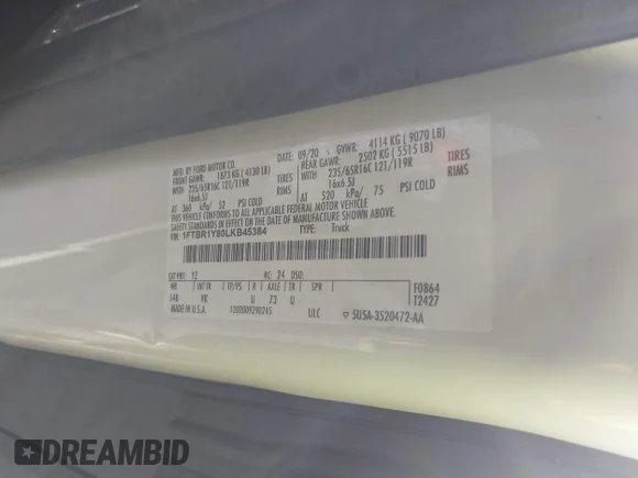 ✅ 2020 Ford Transit Cargo • VIN: 1FTBR1Y80LKB45384 • Лот: 41479703. Опубликован ранее на IAAI с пробегом 63 232 миль. Бесплатный доступ к архиву аукционных продаж из США и подробный отчёт об истории автомобиля на DreamBid. Изображение 9.
