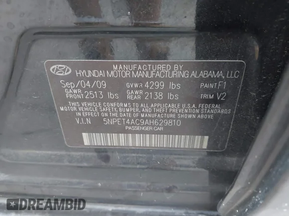 ✅ 2010 Hyundai Sonata GLS • VIN: 5NPET4AC9AH629810 • Lot: 44829915. Wystawiony na IAAI z przebiegiem 192 760 mil. Bezpłatny archiwum sprzedaży aukcyjnych z USA i szczegółowy raport historii pojazdu na DreamBid. Zdjęcie 9.