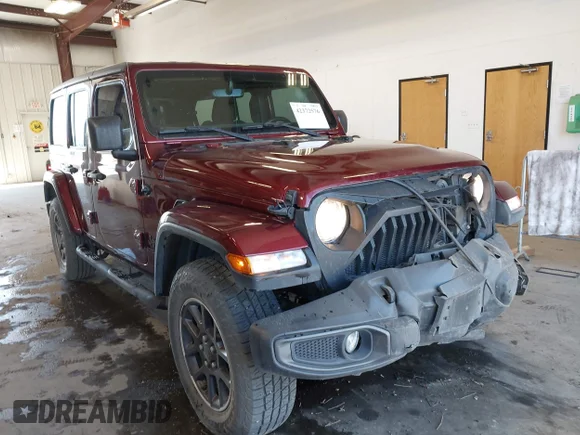 ✅ 2021 Jeep Wrangler Unlimited Willys Sport • VIN: 1C4HJXDN0MW577869 • Лот: 42372576. Опубліковано раніше на IAAI з пробігом 49 750 миль. Безкоштовний доступ до архіву аукціонних продажів зі США та докладний звіт про історію автомобіля на DreamBid. Зображення 1.