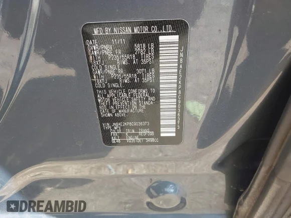✅ 2012 Nissan Quest SV • VIN: JN8AE2KP8C9036373 • Lot: 41731832. Wystawiony na IAAI z przebiegiem 204 588 mil. Bezpłatny archiwum sprzedaży aukcyjnych z USA i szczegółowy raport historii pojazdu na DreamBid. Zdjęcie 9.