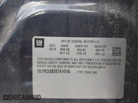 ✅ 2014 Chevrolet Cruze 1LT • VIN: 1G1PC5SB2E7414745 • Lot: 45268122. Listed on IAAI with 194,803 mi. Free auction sales archive from the USA and detailed vehicle history report at DreamBid. Image 9.