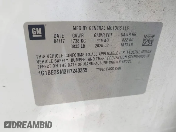 ✅ 2017 Chevrolet Cruze LT • VIN: 1G1BE5SM3H7240355 • Lot: 45226116. Wystawiony na IAAI z przebiegiem 75 189 mil. Bezpłatny archiwum sprzedaży aukcyjnych z USA i szczegółowy raport historii pojazdu na DreamBid. Zdjęcie 9.