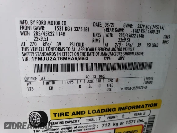 ✅ 2021 Ford Expedition Limited • VIN: 1FMJU2AT6MEA65663 • Лот: 73867164. Опубліковано раніше на Copart з пробігом 31 445 миль. Безкоштовний доступ до архіву аукціонних продажів зі США та докладний звіт про історію автомобіля на DreamBid. Зображення 13.