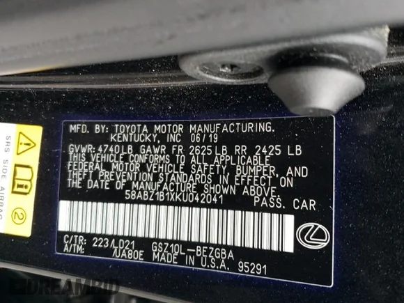 ✅ 2019 Lexus ES 350 • VIN: 58ABZ1B1XKU042041 • Лот: 72685944. Опубліковано раніше на Copart з пробігом 92 725 миль. Безкоштовний доступ до архіву аукціонних продажів зі США та докладний звіт про історію автомобіля на DreamBid. Зображення 12.