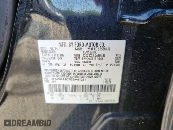 ✅ 2014 Ford Edge SEL • VIN: 2FMDK4JC7EBA81284 • Lot: 54099746. Listed on Copart with 100,054 mi. Free auction sales archive from the USA and detailed vehicle history report at DreamBid. Image 14.