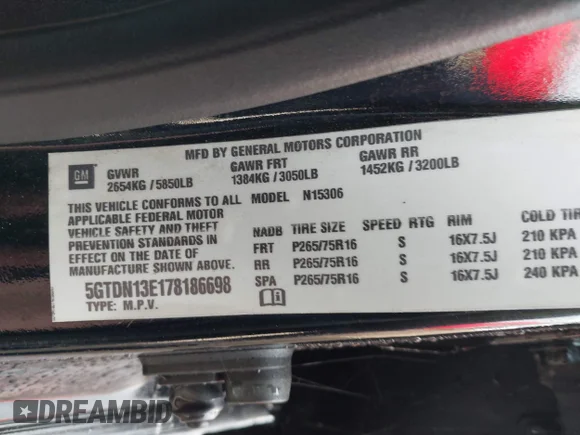 ✅ 2007 Hummer H3 SUV • VIN: 5GTDN13E178186698 • Лот: 44571586. Опубліковано раніше на IAAI з пробігом 162 775 миль. Безкоштовний доступ до архіву аукціонних продажів зі США та докладний звіт про історію автомобіля на DreamBid. Зображення 9.