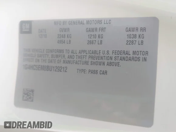✅ 2011 Buick Lucerne CXL • VIN: 1G4HC5EM8BU129212 • Lot: 44105181. Listed on IAAI with 162,336 mi. Free auction sales archive from the USA and detailed vehicle history report at DreamBid. Image 9.