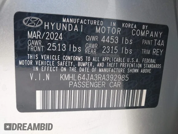 ✅ 2024 Hyundai Sonata SEL • VIN: KMHL64JA3RA392985 • Lot: 44690421. Wystawiony na IAAI z przebiegiem 47 741 mil. Bezpłatny archiwum sprzedaży aukcyjnych z USA i szczegółowy raport historii pojazdu na DreamBid. Zdjęcie 9.