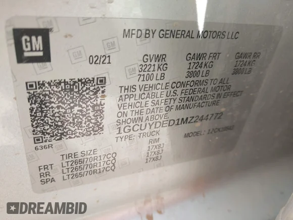 ✅ 2021 Chevrolet Silverado 1500 LT • VIN: 1GCUYDED1MZ244772 • Lot: 42549192. Wystawiony na IAAI z przebiegiem 18 986 mil. Bezpłatny archiwum sprzedaży aukcyjnych z USA i szczegółowy raport historii pojazdu na DreamBid. Zdjęcie 9.