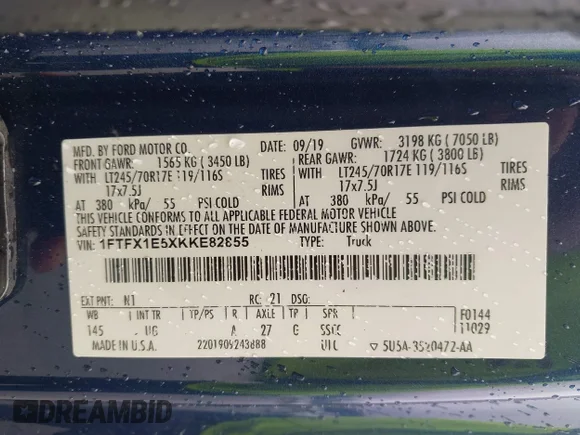✅ 2019 Ford F-150 XL • VIN: 1FTFX1E5XKKE82855 • Lot: 42913933. Wystawiony na IAAI z przebiegiem 109 483 mil. Bezpłatny archiwum sprzedaży aukcyjnych z USA i szczegółowy raport historii pojazdu na DreamBid. Zdjęcie 9.