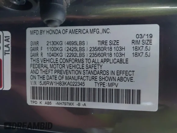 ✅ 2019 Honda CR-V EX-L • VIN: 5J6RW1H83KA022345 • Lot: 44233221. Wystawiony na IAAI z przebiegiem 26 821 mil. Bezpłatny archiwum sprzedaży aukcyjnych z USA i szczegółowy raport historii pojazdu na DreamBid. Zdjęcie 9.