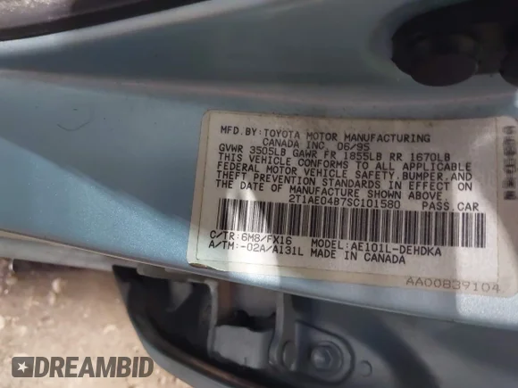 ✅ 1995 Toyota Corolla • VIN: 2T1AE04B7SC101580 • Лот: 44834665. Опубліковано раніше на IAAI з пробігом 138 122 миль. Безкоштовний доступ до архіву аукціонних продажів зі США та докладний звіт про історію автомобіля на DreamBid. Зображення 9.
