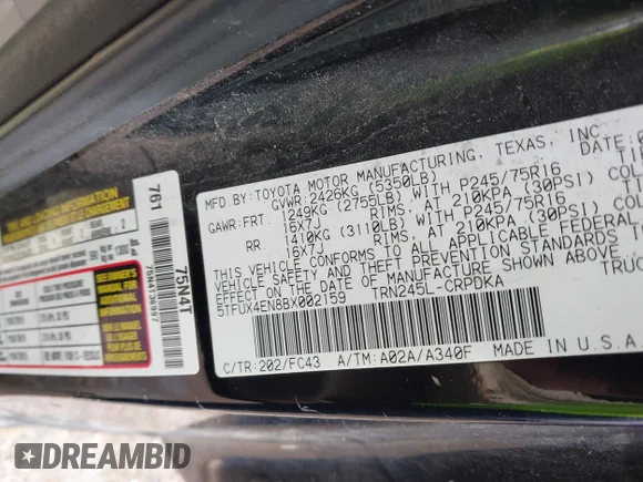 ✅ 2011 Toyota Tacoma • VIN: 5TFUX4EN8BX002159 • Lot: 41291262. Wystawiony na IAAI z przebiegiem 94 934 mil. Bezpłatny archiwum sprzedaży aukcyjnych z USA i szczegółowy raport historii pojazdu na DreamBid. Zdjęcie 9.