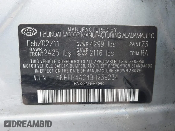 ✅ 2011 Hyundai Sonata GLS • VIN: 5NPEB4AC4BH239234 • Lot: 45230179. Wystawiony na IAAI z przebiegiem 151 642 mil. Bezpłatny archiwum sprzedaży aukcyjnych z USA i szczegółowy raport historii pojazdu na DreamBid. Zdjęcie 9.