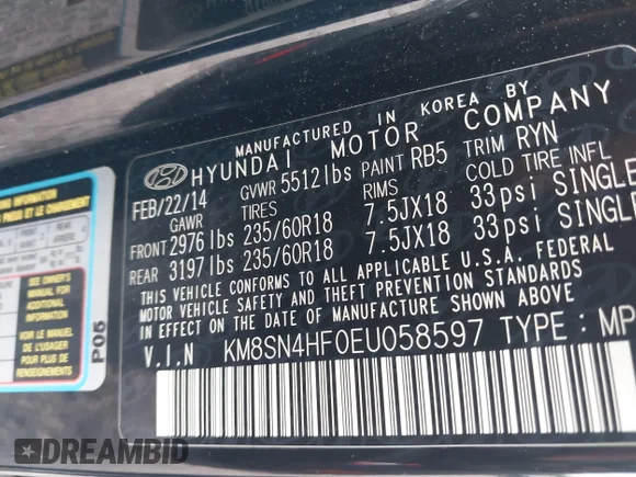 ✅ 2014 Hyundai Santa Fe Limited • VIN: KM8SN4HF0EU058597 • Lot: 42252631. Wystawiony na IAAI z przebiegiem 178 223 mil. Bezpłatny archiwum sprzedaży aukcyjnych z USA i szczegółowy raport historii pojazdu na DreamBid. Zdjęcie 9.