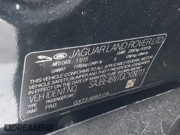 ✅ 2016 Jaguar XF 35t Prestige • VIN: SAJBE4BV7GCY09211 • Lot: 45331298. Listed on IAAI with 38,921 mi. Free auction sales archive from the USA and detailed vehicle history report at DreamBid. Image 9.