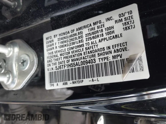 ✅ 2010 Honda Crosstour EX-L • VIN: 5J6TF1H55AL009403 • Lot: 44073174. Wystawiony na IAAI z przebiegiem 115 747 mil. Bezpłatny archiwum sprzedaży aukcyjnych z USA i szczegółowy raport historii pojazdu na DreamBid. Zdjęcie 9.