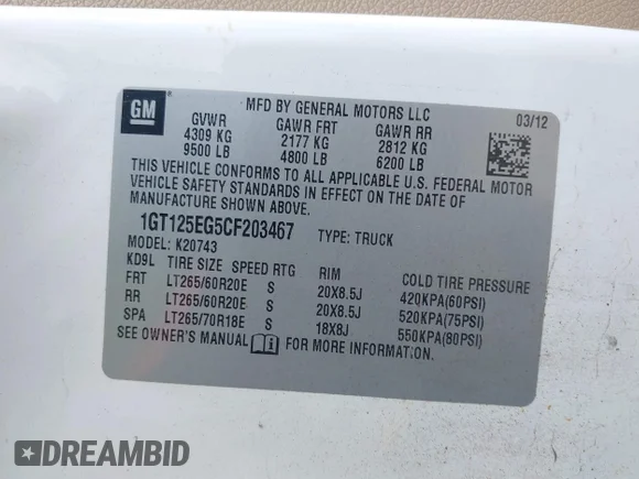 ✅ 2012 GMC Sierra 2500HD Denali • VIN: 1GT125EG5CF203467 • Lot: 43114877. Wystawiony na IAAI z przebiegiem 251 281 mil. Bezpłatny archiwum sprzedaży aukcyjnych z USA i szczegółowy raport historii pojazdu na DreamBid. Zdjęcie 9.