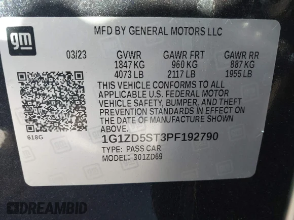 ✅ 2023 Chevrolet Malibu LT • VIN: 1G1ZD5ST3PF192790 • Lot: 44610775. Wystawiony na IAAI z przebiegiem 100 641 mil. Bezpłatny archiwum sprzedaży aukcyjnych z USA i szczegółowy raport historii pojazdu na DreamBid. Zdjęcie 9.