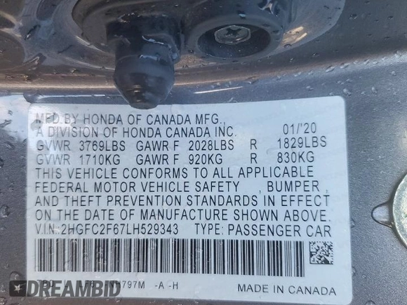 ✅ 2020 Honda Civic LX • VIN: 2HGFC2F67LH529343 • Lot: 77753575. Wystawiony na Copart z przebiegiem Nie podano. Bezpłatny archiwum sprzedaży aukcyjnych z USA i szczegółowy raport historii pojazdu na DreamBid. Zdjęcie 12.
