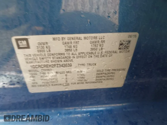 ✅ 2015 Chevrolet Silverado 1500 LT • VIN: 1GCRCREH2FZ343639 • Lot: 45478371. Listed on IAAI with 128,181 mi. Free auction sales archive from the USA and detailed vehicle history report at DreamBid. Image 9.