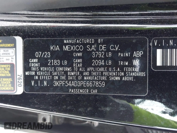 ✅ 2023 Kia Forte GT-Line • VIN: 3KPF54AD3PE667859 • Lot: 44191707. Wystawiony na IAAI z przebiegiem 7 087 mil. Bezpłatny archiwum sprzedaży aukcyjnych z USA i szczegółowy raport historii pojazdu na DreamBid. Zdjęcie 9.