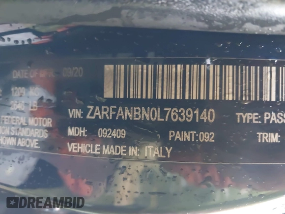 ✅ 2020 Alfa Romeo Giulia Ti Sport • VIN: ZARFANBN0L7639140 • Лот: 43424721. Опубликован ранее на IAAI с пробегом 38 785 миль. Бесплатный доступ к архиву аукционных продаж из США и подробный отчёт об истории автомобиля на DreamBid. Изображение 9.