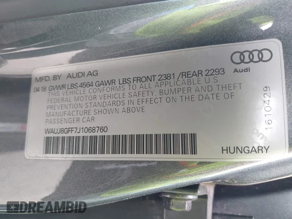 ✅ 2018 Audi A3 Premium Plus • VIN: WAUJ8GFF7J1068760 • Lot: 42206624. Wystawiony na IAAI z przebiegiem 56 080 mil. Bezpłatny archiwum sprzedaży aukcyjnych z USA i szczegółowy raport historii pojazdu na DreamBid. Zdjęcie 9.