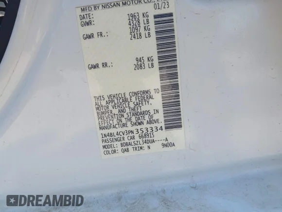 ✅ 2023 Nissan Altima SR • VIN: 1N4BL4CV3PN353334 • Lot: 45287070. Wystawiony na IAAI z przebiegiem 32 921 mil. Bezpłatny archiwum sprzedaży aukcyjnych z USA i szczegółowy raport historii pojazdu na DreamBid. Zdjęcie 9.