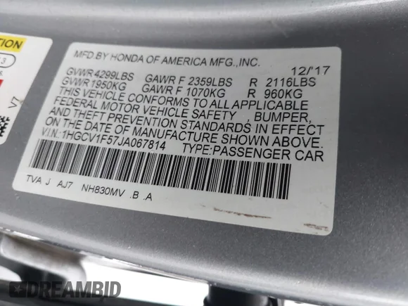 ✅ 2018 Honda Accord EX-L • VIN: 1HGCV1F57JA067814 • Lot: 44409270. Wystawiony na IAAI z przebiegiem 67 058 mil. Bezpłatny archiwum sprzedaży aukcyjnych z USA i szczegółowy raport historii pojazdu na DreamBid. Zdjęcie 9.