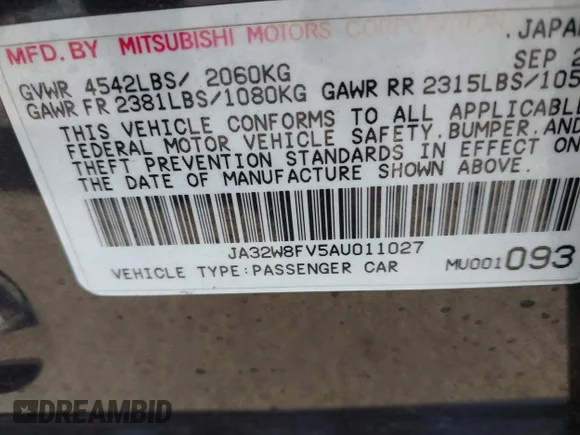 ✅ 2010 Mitsubishi Lancer Evolution GSR • VIN: JA32W8FV5AU011027 • Lot: 43073535. Wystawiony na IAAI z przebiegiem Nie podano. Bezpłatny archiwum sprzedaży aukcyjnych z USA i szczegółowy raport historii pojazdu na DreamBid. Zdjęcie 9.