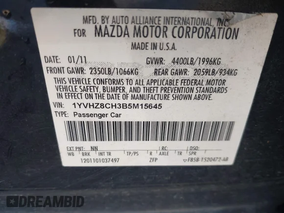 ✅ 2011 Mazda 6 i Touring • VIN: 1YVHZ8CH3B5M15645 • Лот: 43997920. Опубліковано раніше на IAAI з пробігом 168 211 миль. Безкоштовний доступ до архіву аукціонних продажів зі США та докладний звіт про історію автомобіля на DreamBid. Зображення 9.