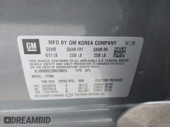 ✅ 2021 Buick Encore GX Preferred • VIN: KL4MMBS22MB109015 • Лот: 43561863. Опубликован ранее на IAAI с пробегом 54 189 миль. Бесплатный доступ к архиву аукционных продаж из США и подробный отчёт об истории автомобиля на DreamBid. Изображение 9.