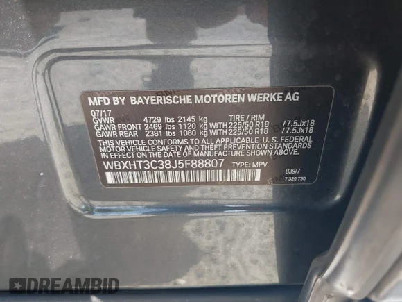 ✅ 2018 BMW X1 xDrive28i • VIN: WBXHT3C38J5F88807 • Лот: 42463218. Опубликован ранее на IAAI с пробегом 125 228 миль. Бесплатный доступ к архиву аукционных продаж из США и подробный отчёт об истории автомобиля на DreamBid. Изображение 9.