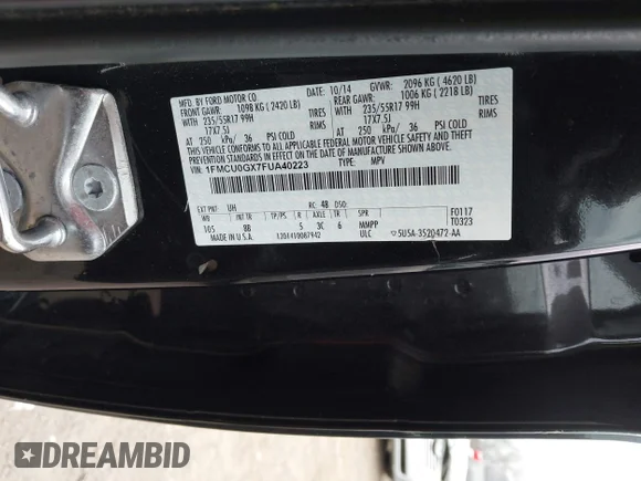 ✅ 2015 Ford Escape SE • VIN: 1FMCU0GX7FUA40223 • Lot: 44090234. Listed on IAAI with 106,740 mi. Free auction sales archive from the USA and detailed vehicle history report at DreamBid. Image 9.