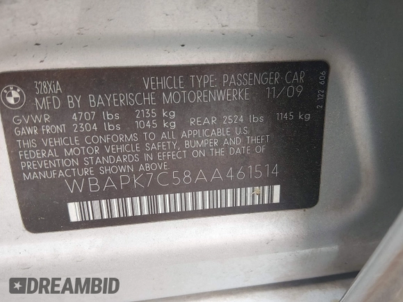 ✅ 2010 BMW 3 Series 328i xDrive • VIN: WBAPK7C58AA461514 • Lot: 45067796. Wystawiony na IAAI z przebiegiem 192 579 mil. Bezpłatny archiwum sprzedaży aukcyjnych z USA i szczegółowy raport historii pojazdu na DreamBid. Zdjęcie 9.