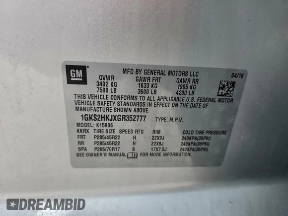 ✅ 2016 GMC Yukon XL Denali • VIN: 1GKS2HKJXGR352777 • Lot: 95741235. Wystawiony na Copart z przebiegiem 167 206 mil. Bezpłatny archiwum sprzedaży aukcyjnych z USA i szczegółowy raport historii pojazdu na DreamBid. Zdjęcie 14.