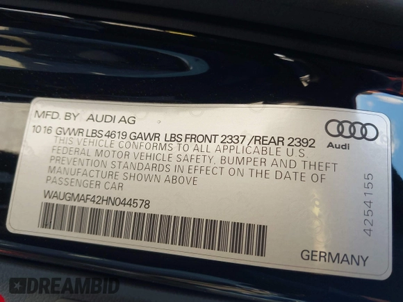✅ 2017 Audi A4 ultra Premium • VIN: WAUGMAF42HN044578 • Lot: 44520155. Wystawiony na IAAI z przebiegiem 116 991 mil. Bezpłatny archiwum sprzedaży aukcyjnych z USA i szczegółowy raport historii pojazdu na DreamBid. Zdjęcie 9.