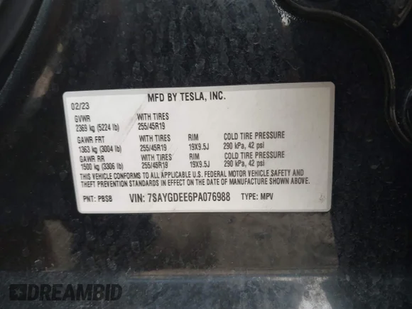 ✅ 2023 Tesla Model Y Long Range • VIN: 7SAYGDEE6PA076988 • Лот: 43916836. Опубліковано раніше на IAAI з пробігом Не вказано. Безкоштовний доступ до архіву аукціонних продажів зі США та докладний звіт про історію автомобіля на DreamBid. Зображення 9.