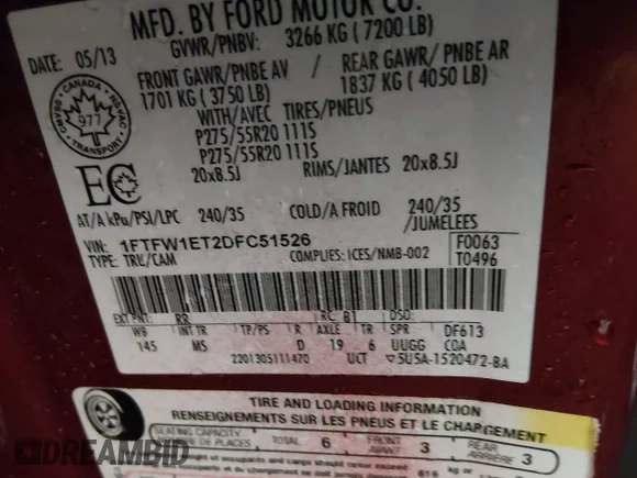 ✅ 2013 Ford F-150 Limited • VIN: 1FTFW1ET2DFC51526 • Лот: 44387217. Опубліковано раніше на IAAI з пробігом 234 522 миль. Безкоштовний доступ до архіву аукціонних продажів зі США та докладний звіт про історію автомобіля на DreamBid. Зображення 9.