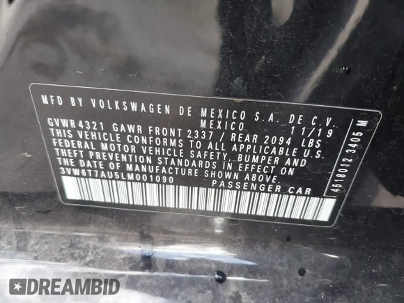 ✅ 2020 Volkswagen Golf GTI S • VIN: 3VW6T7AU5LM001090 • Lot: 41230645. Wystawiony na IAAI z przebiegiem 53 177 mil. Bezpłatny archiwum sprzedaży aukcyjnych z USA i szczegółowy raport historii pojazdu na DreamBid. Zdjęcie 9.