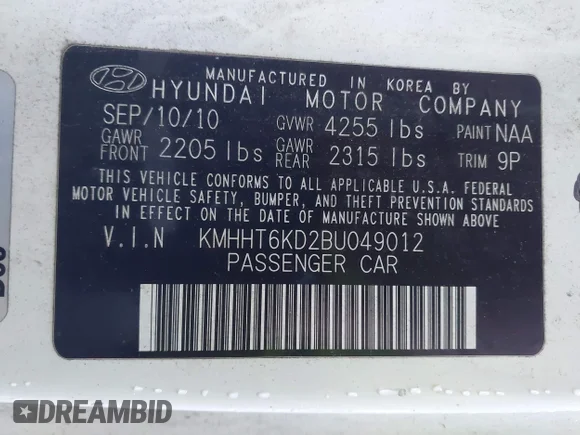 ✅ 2011 Hyundai Genesis Coupe • VIN: KMHHT6KD2BU049012 • Lot: 43475698. Listed on IAAI with Not provided. Free auction sales archive from the USA and detailed vehicle history report at DreamBid. Image 9.