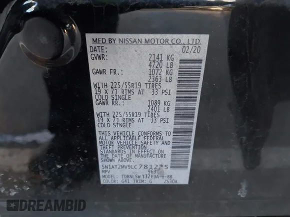 ✅ 2020 Nissan Rogue S • VIN: 5N1AT2MV9LC781225 • Lot: 44025759. Wystawiony na IAAI z przebiegiem 69 664 mil. Bezpłatny archiwum sprzedaży aukcyjnych z USA i szczegółowy raport historii pojazdu na DreamBid. Zdjęcie 9.