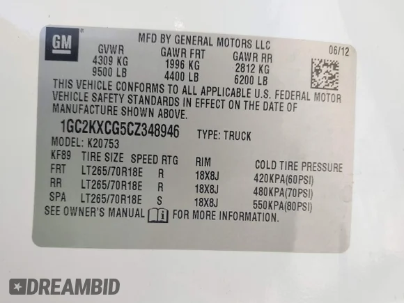 ✅ 2012 Chevrolet Silverado 2500HD LT • VIN: 1GC2KXCG5CZ348946 • Lot: 41930704. Listed on IAAI with 213,663 mi. Free auction sales archive from the USA and detailed vehicle history report at DreamBid. Image 9.